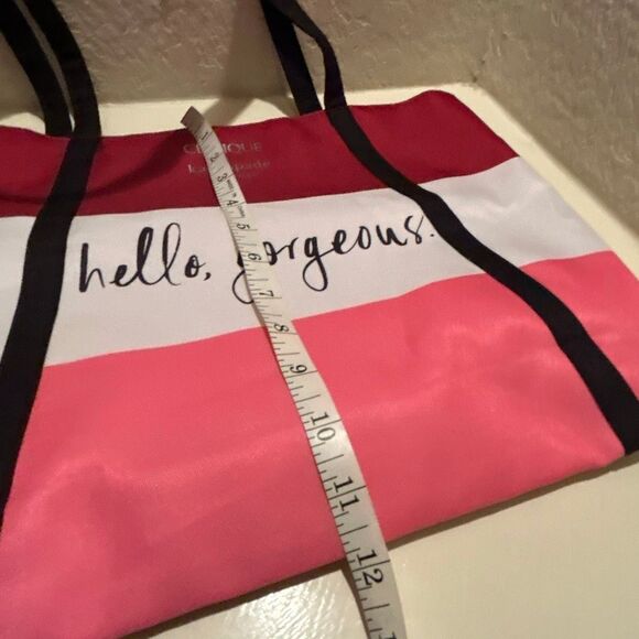 Clinique x Kate Spade Hello Gorgeous Tote Bag Pink Red Colorblock Stripe - Picture 7 of 8